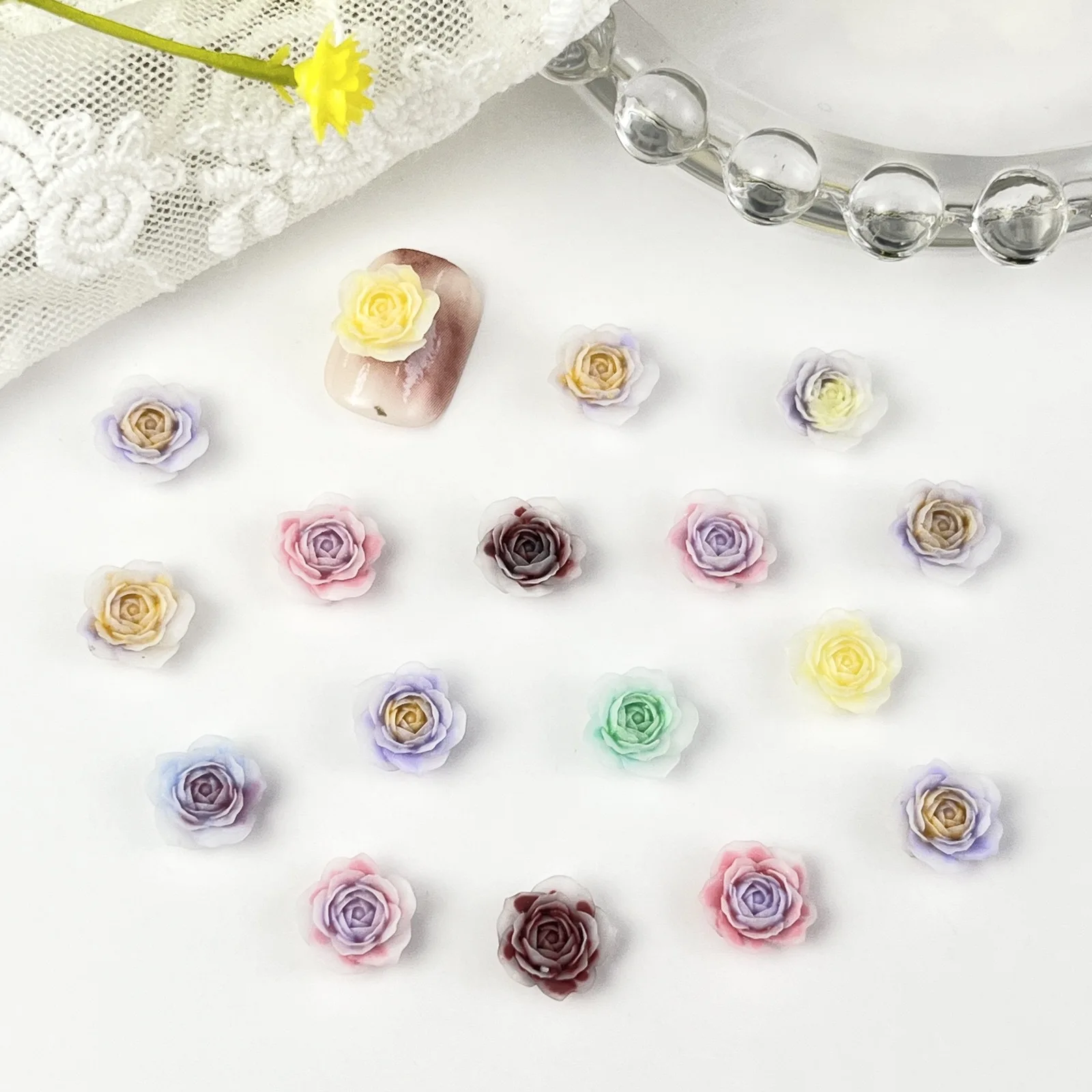 20pcs miniso flower cartoon nail charms for diy nail making cute mini resin flatback nail art decoreation