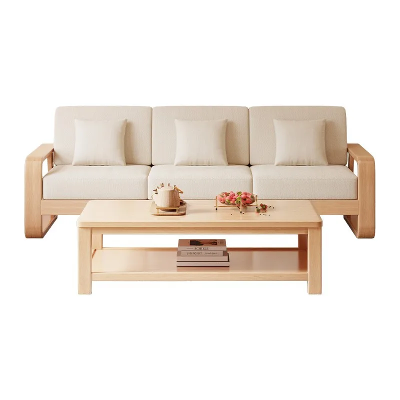 

Simple and small apartment, living room rectangular household all-solid wood coffee table, TV cabinet combination