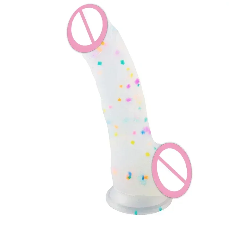 Confetti Dildo Realistic Clear Silicone Dildo, with Strong Suction Cup for Hands-Free Play, Realistic Penis for Women and Couple