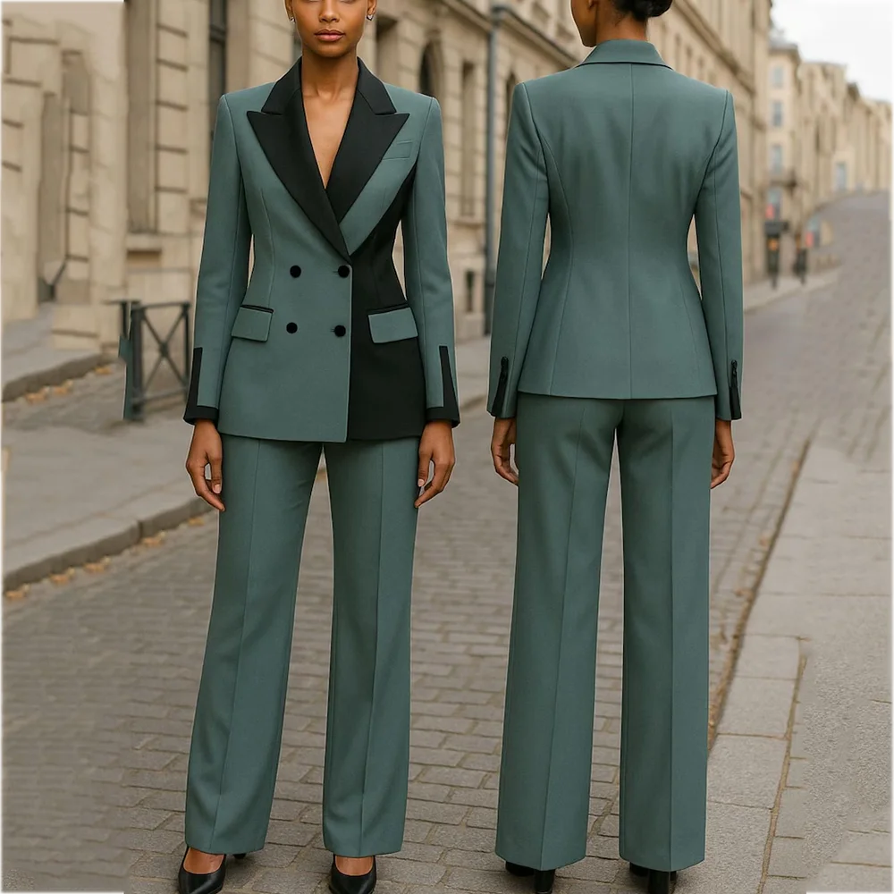 High Quality Women's Suit Latest Design Contrast Color Blazer Double Breasted Custom Made Two Piece Female Outfit Jacket Pants