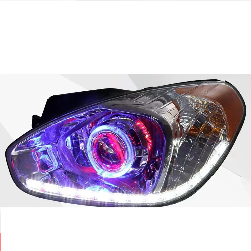 For Hyundai Accent 2006-10 LED Headlight assembly DRL daytime running light lamp angel devil eye Xenon Car accessories