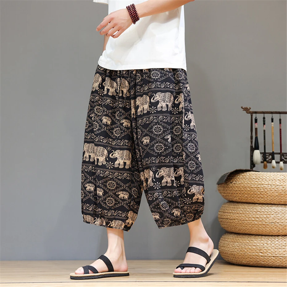 

Large Size Harem Shorts Mens Summer Thin Cotton Linen Casual Trousers Men Harajuku Chinese Style Baggy Calf Length Pants Male