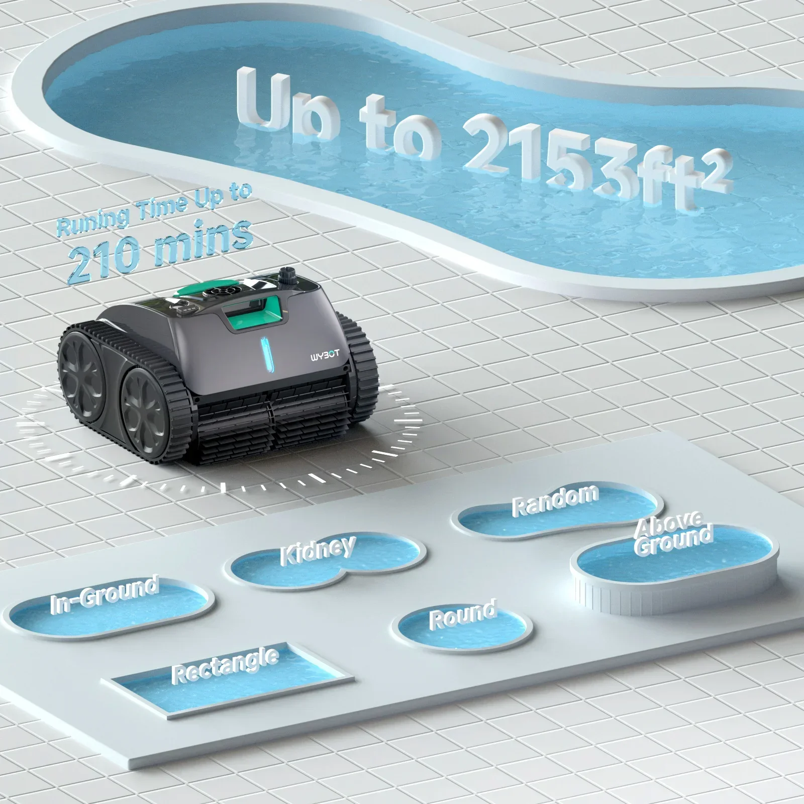 Cordless Pool Cleaner Vacuum  Swimming Pool Robot C1Max Stronger Suction 180um Filtration APP Control Runtime 180mins