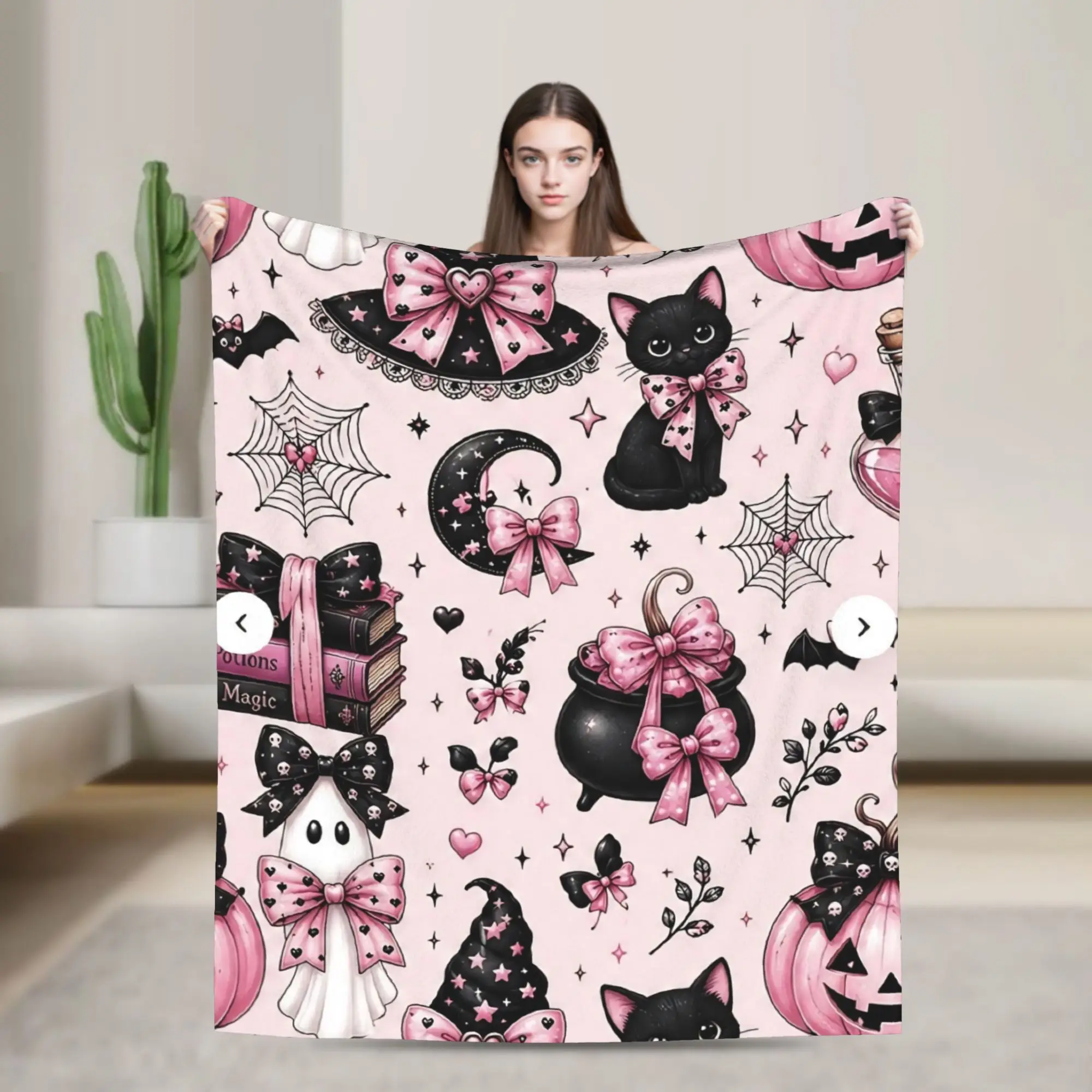 Halloween Gothic Blanket Flannel  Air Conditioning Spooky Cute Breathable Ultra-Soft Throw Blanket Sofa Couch Plush Thin Quilt