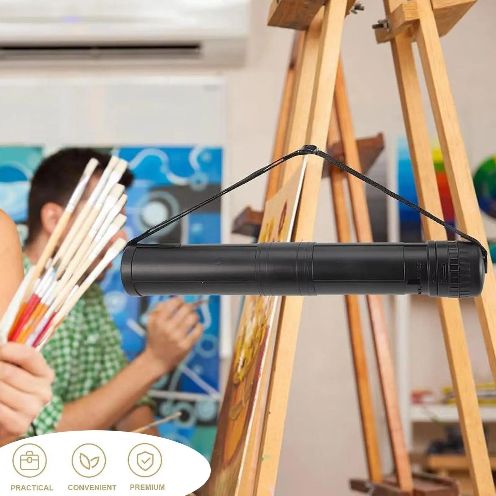 Extendable Poster Tube Drawing Tube Carrying Tube Artwork with Strap Portable Adjustable Length Document Holder Scroll Holder