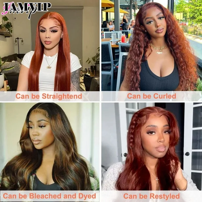 13x6 Inch 200 Density HD Lace Transparent Front Wigs for Women Curly Remy Human Hair 33# Color Brown Frontal Wig Loose Body Wave