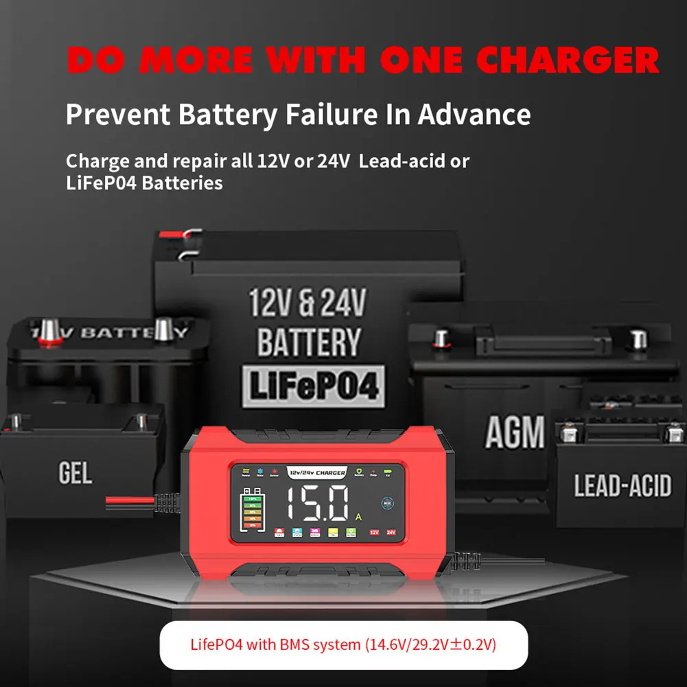 Car Battery Charger 2v15a/24v8a Battery Chargers Small Portable Fully Automatic Charger With Lcd Screen For Motorcycle view 5