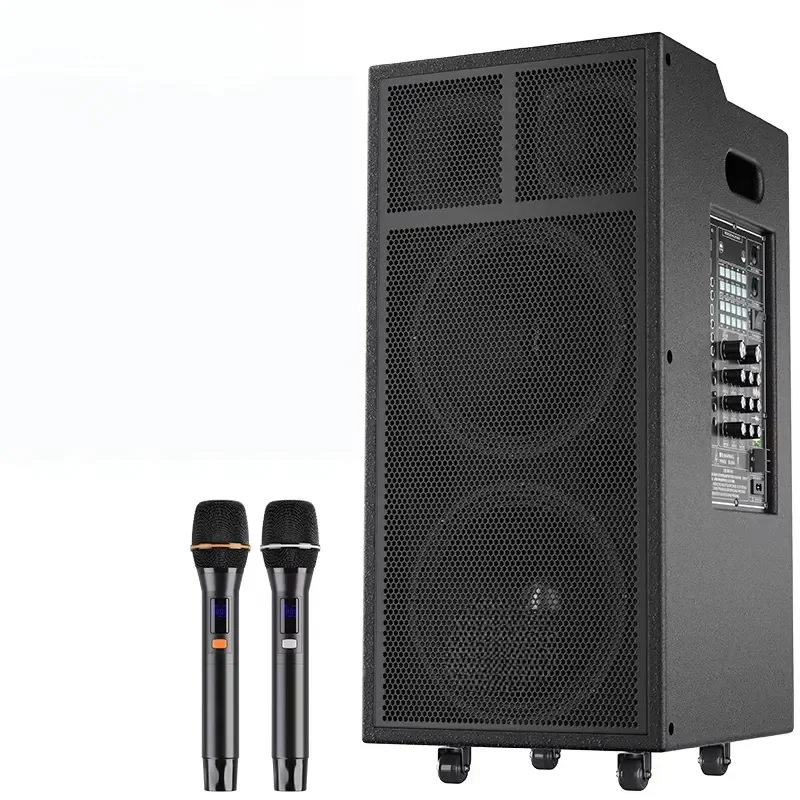 Portable Foldable Trolley Active Line Array Speaker PA System Telescopic Rechargeable Battery Dual Wireless Dual 8-Inch