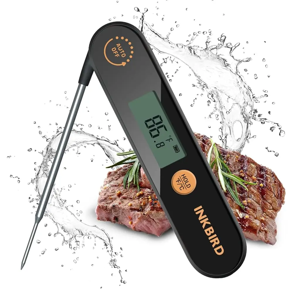 INKBIRD IHT-1X Meat Thermometer with Foldable Probes IPX5 Waterproof Rechargeable Digital Food Thermometer for BBQ,Deep Fry