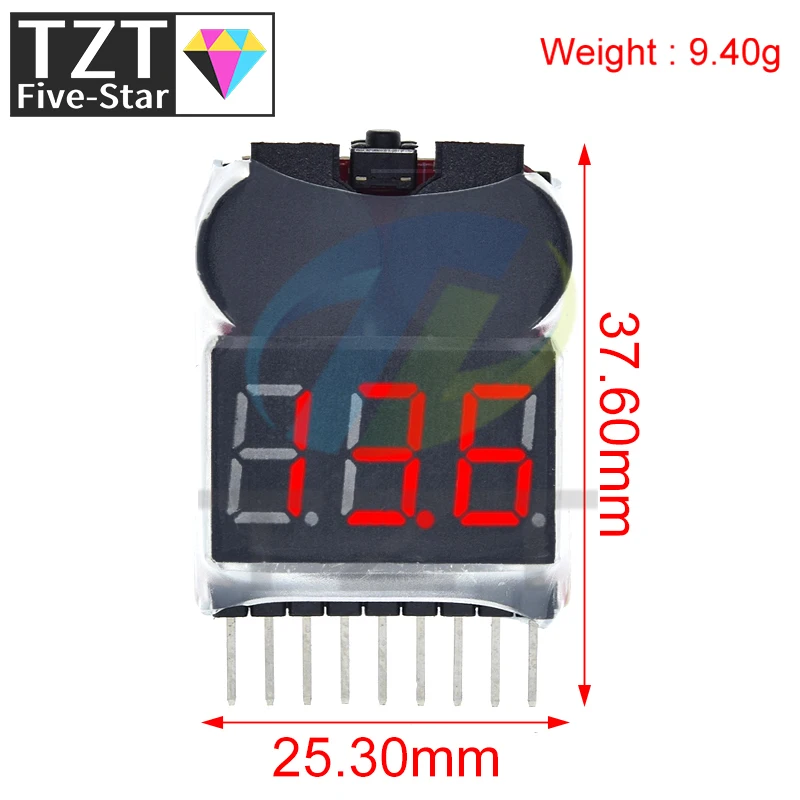 TZT 1-8S Lipo/Li-ion/Fe RC helicopter airplane boat etc Battery Voltage 2 IN1 Tester Low Voltage Buzzer Alarm