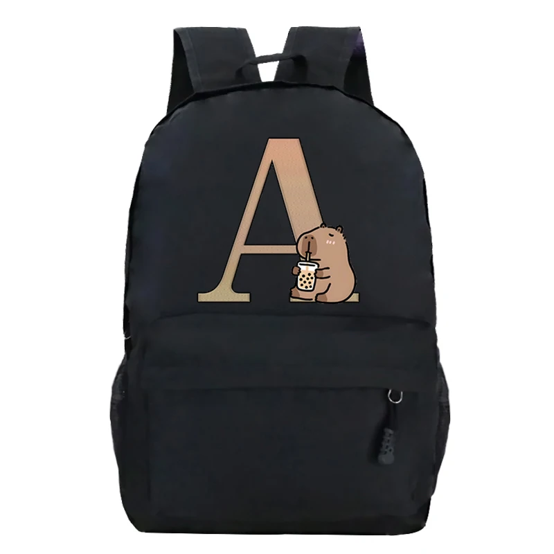 Funny Capybaras A-Z 26 Alphabet Pattern School Bags for Girls Boys Cute Capybara Lover Gift English Alphabet Notebook Back Pack