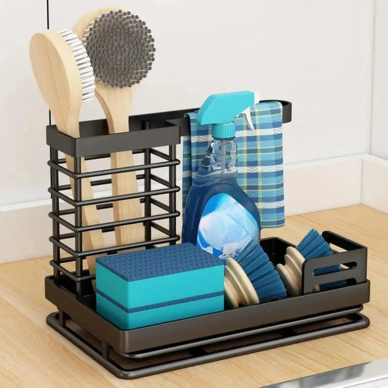 

Kitchen Sink Organizer Metal Sink Caddy Sponge Holder Soap Drainer Shelf Drain Rack Dishcloth Hanger Brush Storage Drying Rack