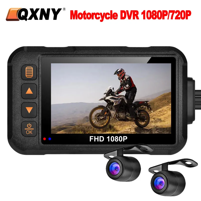 QXNY Motorcycle DVR 1080P/720P Dash Cam 3in Monitor Front Rear Backup Camera Video Recorder Box Logger  Accessories  Waterproof