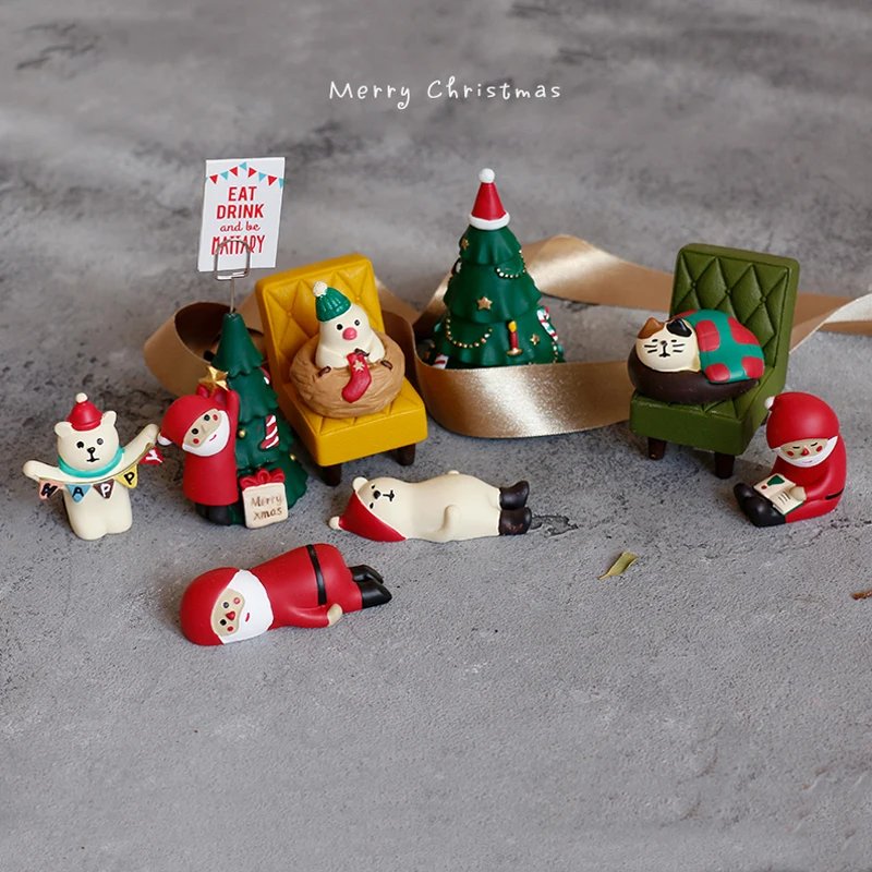 Retro Resin Merry Christmas Mini Table Scene Decoration Craft Holiday Gift Santa Claus Bear Small Decorative Articles Ornaments