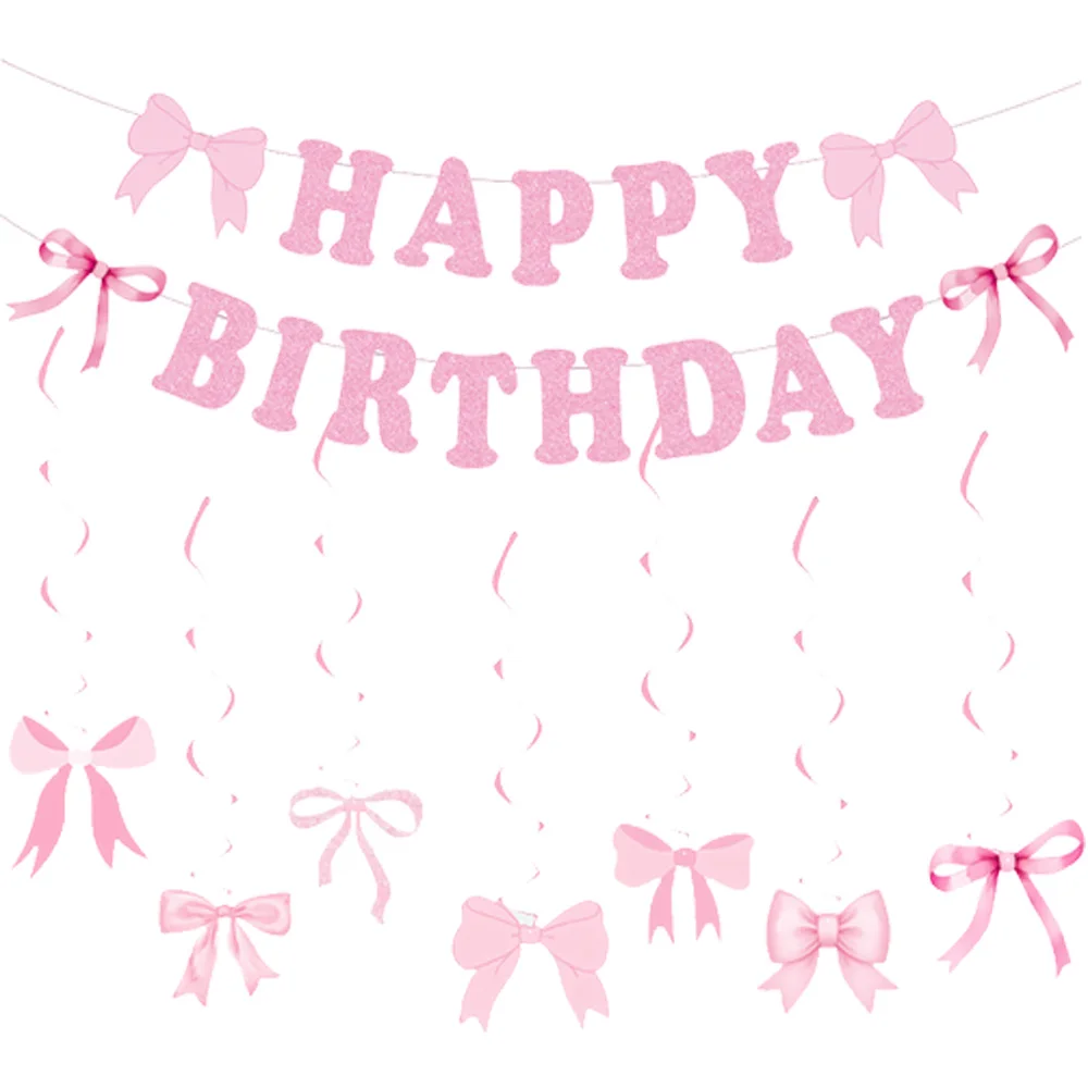 Rosa Schleife Thema Party Dekor Schleife Geburtstag Banner Kuchen Plugin Trinkhalm Latex Ballonn Mädchen Baby Dusche Braut Party Dekor – Detail 2