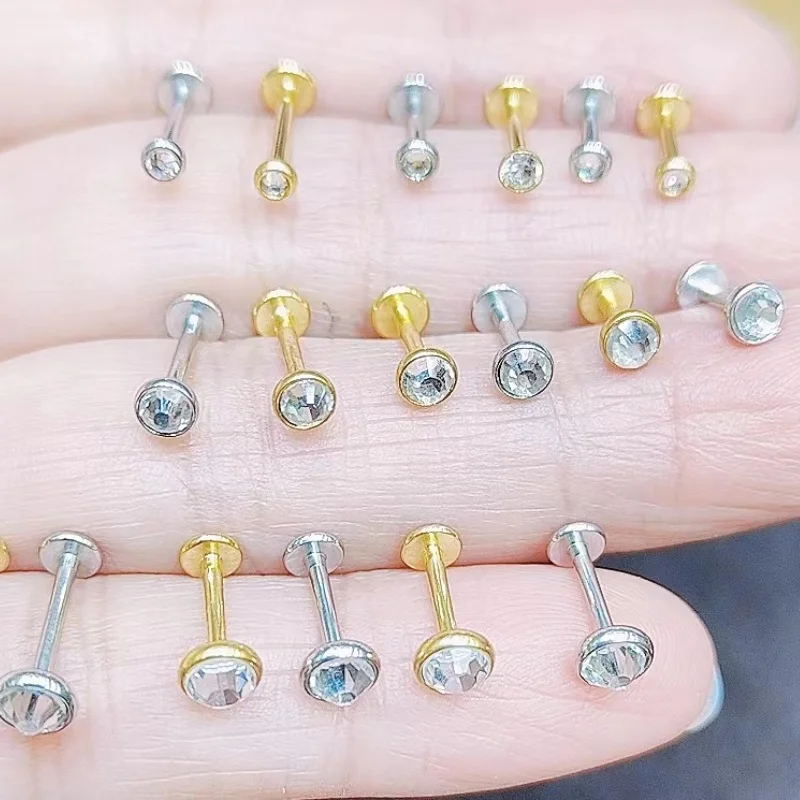 50pcs 16G Body Jewelry Piercing -Gold/Sliver Gems Lip Labret Bar Internally Thread Ear Stud Earring Helix Tragus Ear Piercing