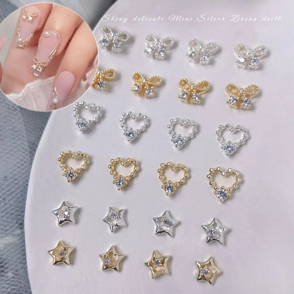 อุปกรณ์เสริม Love Heart Bowknot Zircon เครื่องประดับเล็บดาวตกแต่งเล็บโบว์เล็บ Art Rhinestones Hollow เครื่องเจาะเล็บ