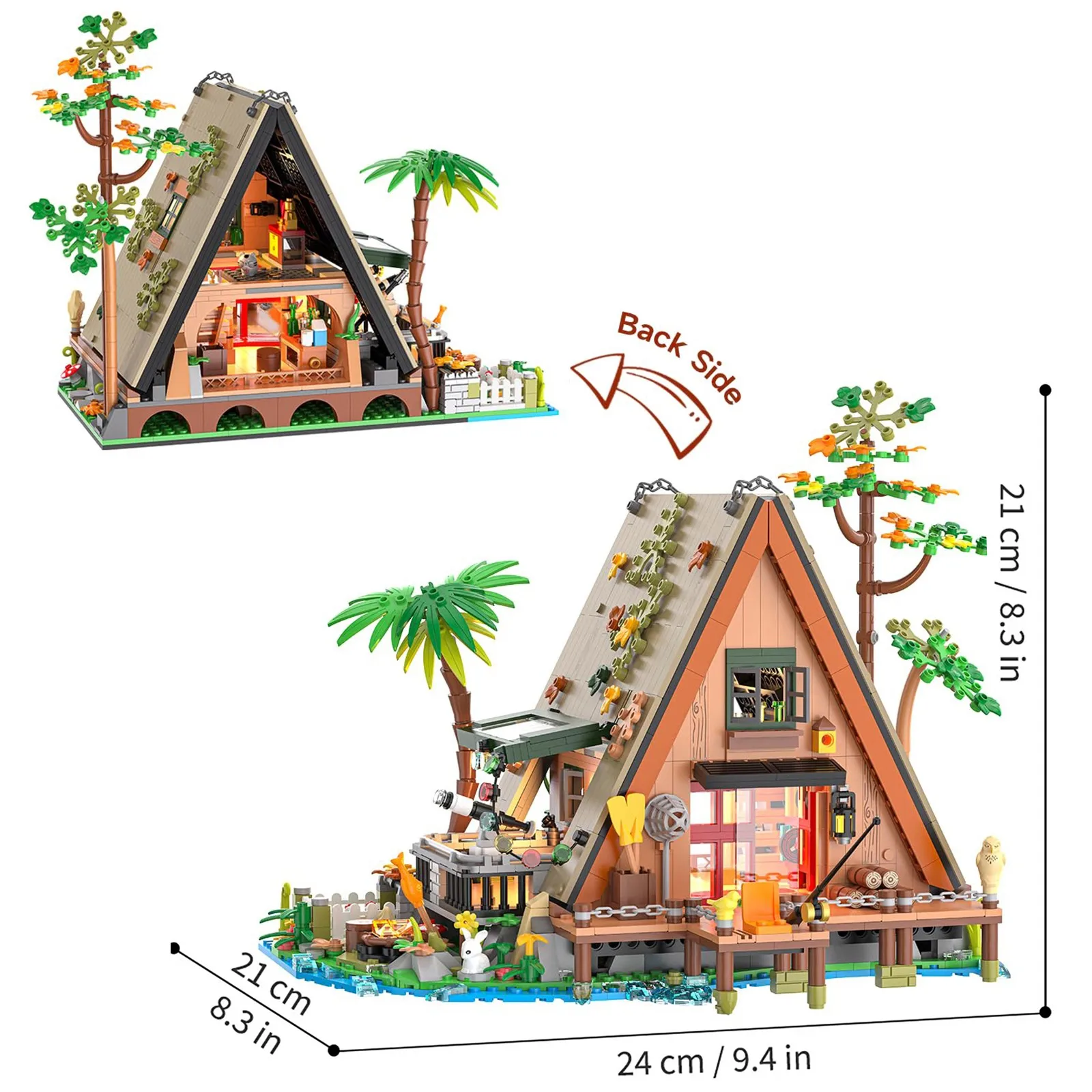 1486 قطعة من مكعبات بناء بيت الغابات مع ضوء LED مجموعة عرض كابينة شجرة مجموعة طوب قابلة للبناء لمحبي الطبيعة والكبار والأطفال #3
