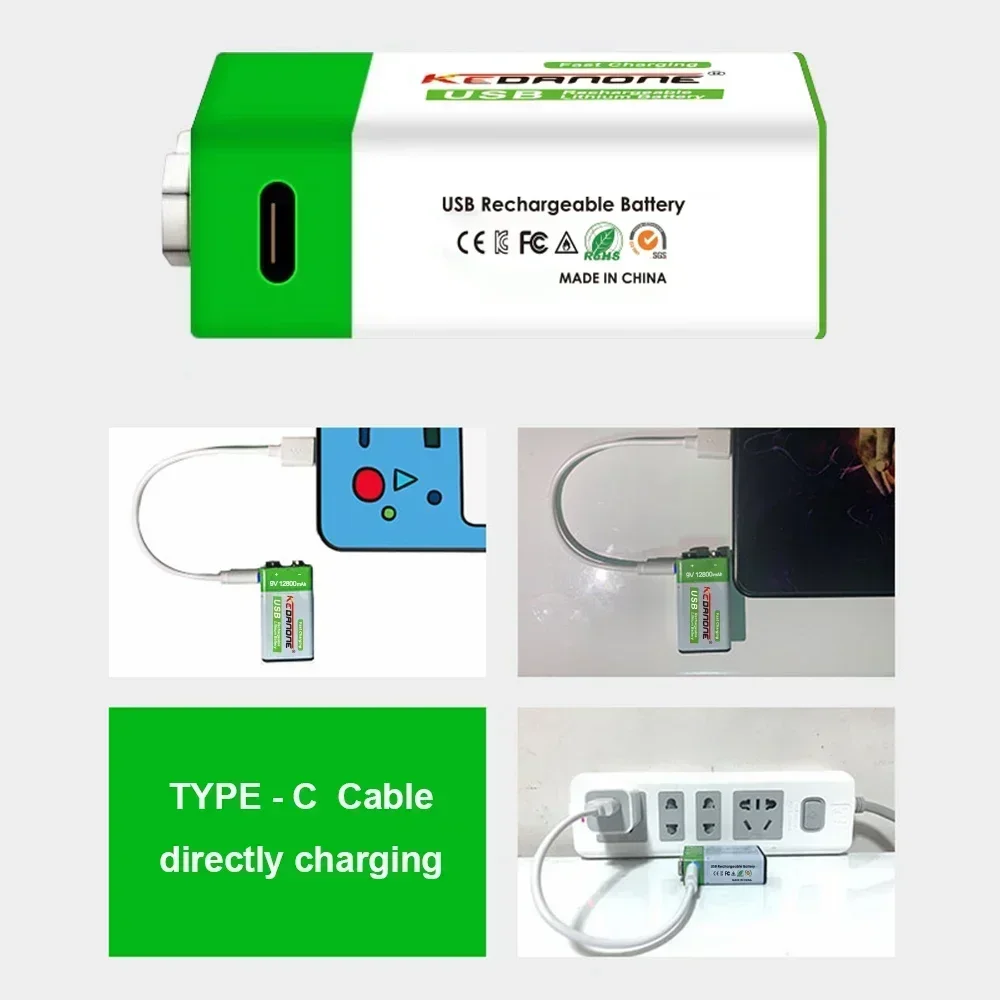 Batteria ricaricabile 9V 12800mAh 6 f22 Micro USB 9v batterie agli ioni di litio per multimetro microfono giocattolo telecomando KTV