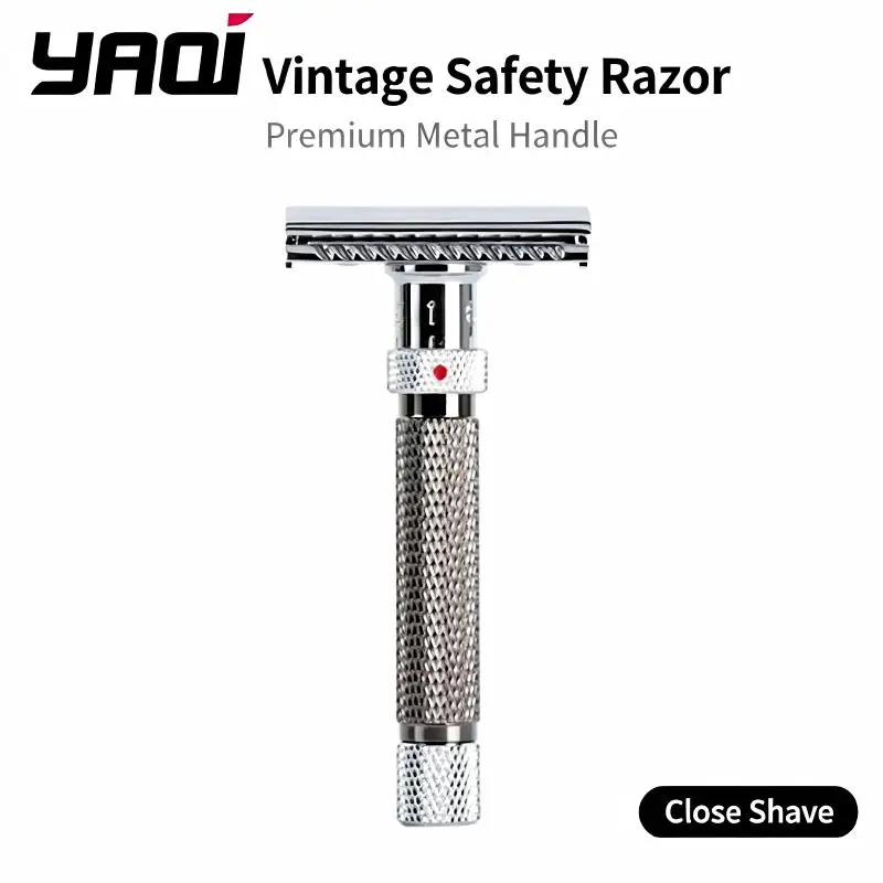 yaqi調整可能な安全カミソリ、金属製のローレット加工ハンドル、両刃シェービングカミソリ、クラシックヴィンテージ手動シェーバー、男性用日常髭剃り用