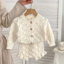 0-3T Newborn Kid Baby Girl Clothes Set Hollow Out Long Sleeve Top Shorts Set New Born Baby Sweater Set Cute Knitwear Outfit