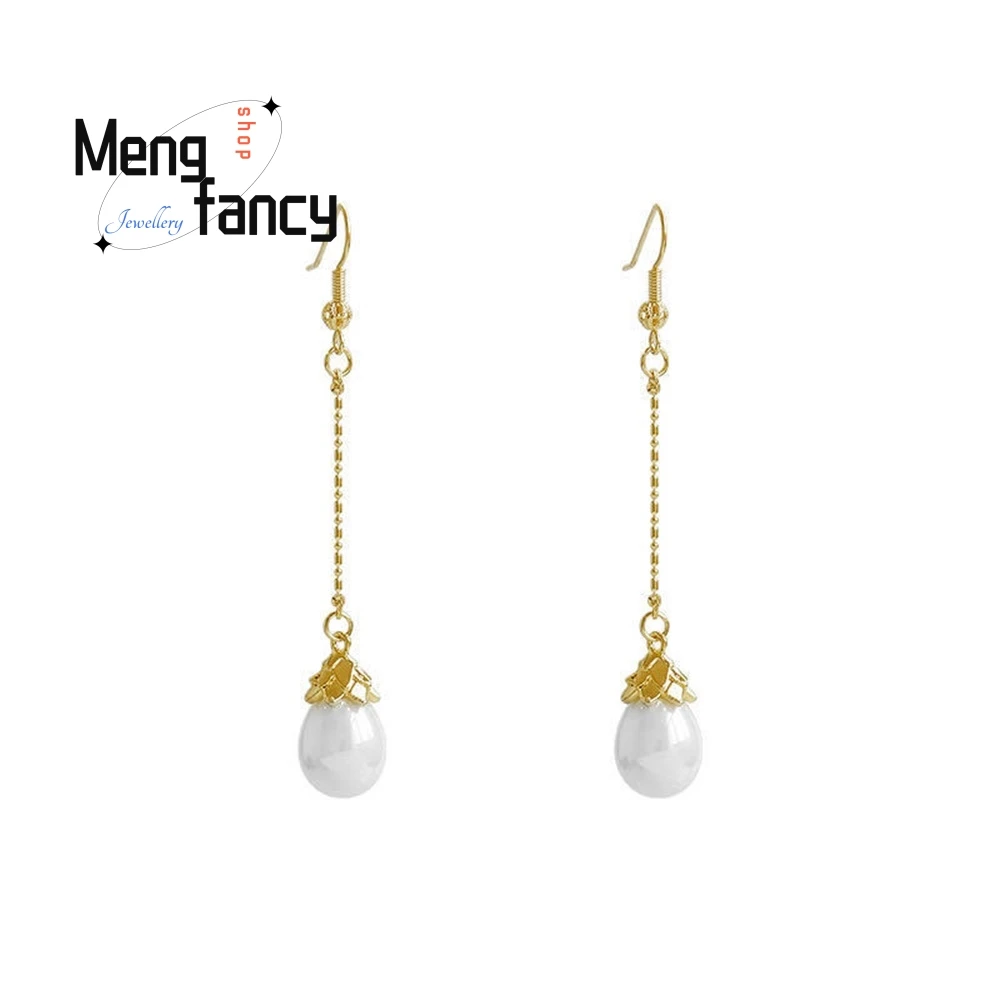 925 الفضة البتلة قطرة الماء أقراط اللؤلؤ ، أنيق وعصري طويل البتلة قطرة الماء اللؤلؤ القرط مجوهرات الأزياء الرائعة