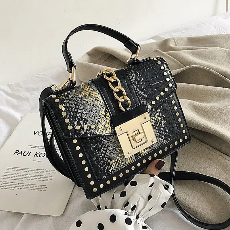 

Women Bags New Alligator Pattern Sequined Rivets Small Square Bags Flap Purses for Girls Casual Shoulder Messenger Bags Handbag