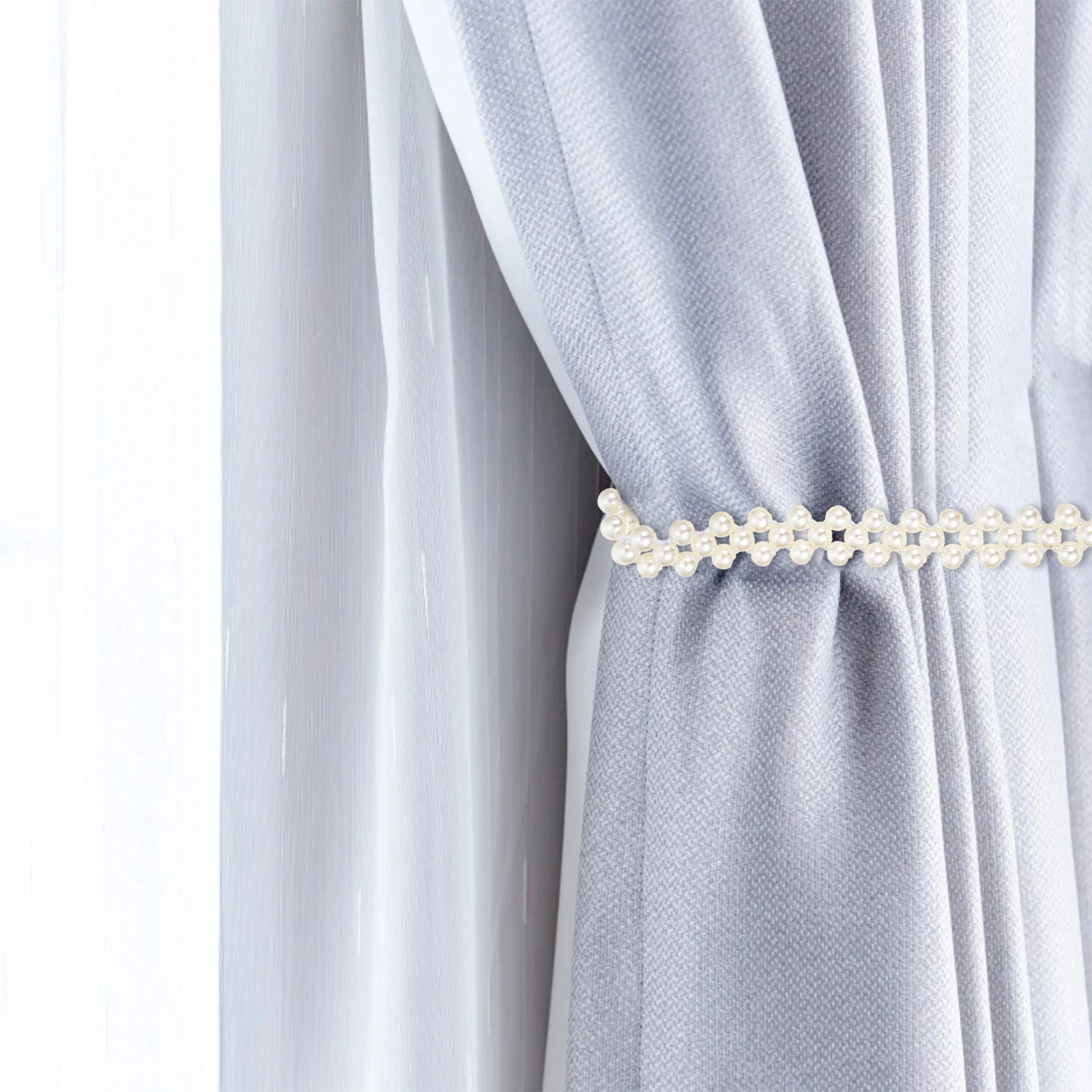 

2Pcs Imitation Pearl Curtain Tiebacks Elastic Straps Elegant Window Drapes Holders Ornament Curtain Elastic Belts