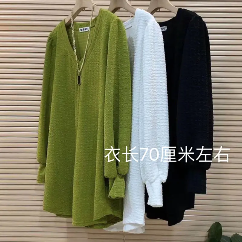

Spring New Women's Loose V-Neck Stylish Versatile Mid-Length Top