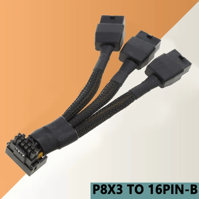 E9LB 3x8pin 8PIN to 16Pin 12VHPWR GPU Power Cable 16Pin Connector GPU Extension Cable