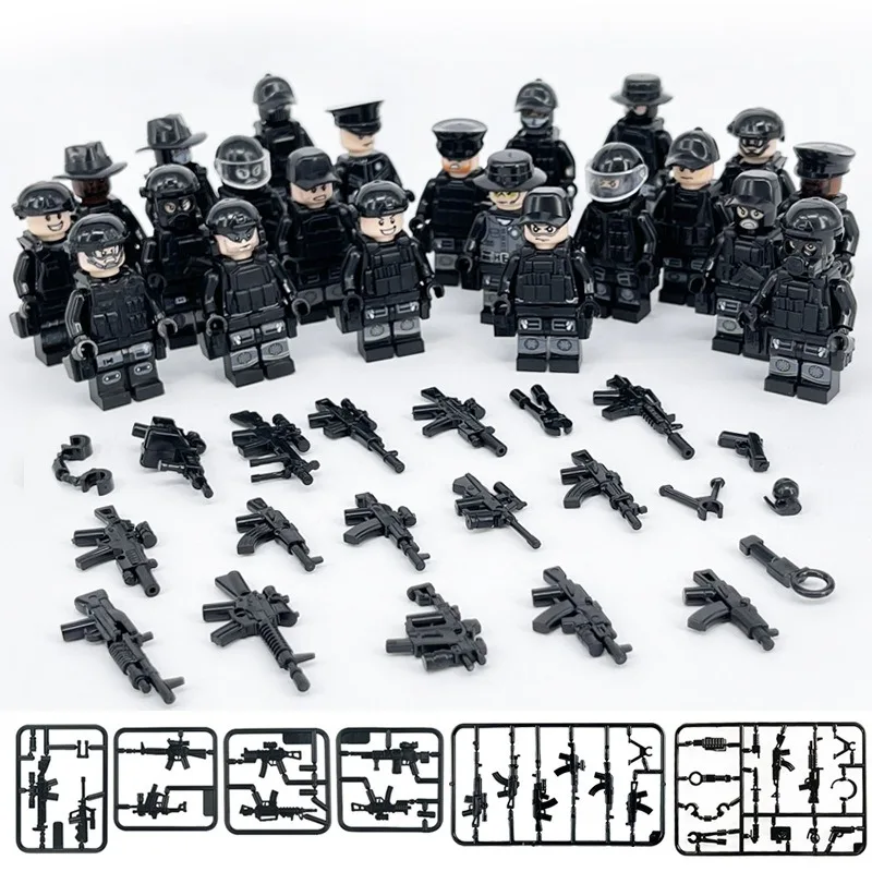 Cross-border MOC military police building block set small particles assembled figurine toy bag