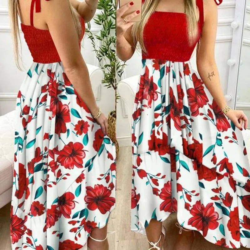 Robe maxi à imprimé floral pour femmes, bretelles spaghetti, poitrine ronde, longue, décontractée, élégante, plage, vacances, été, sexy, 2024