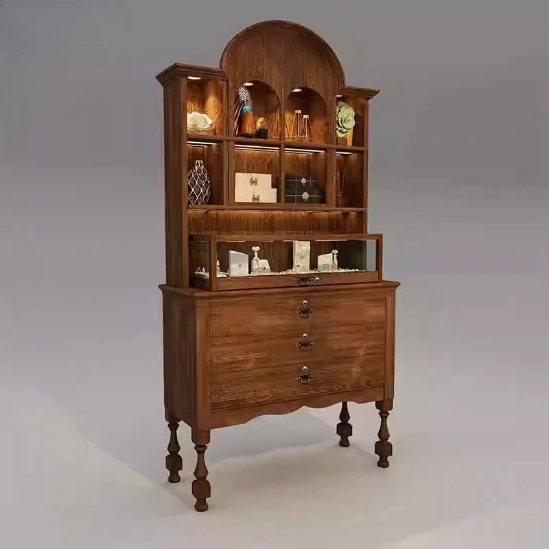 

Винтажная витрина для ювелирных изделий Деревянный магазин одежды Обувь у стены витрины