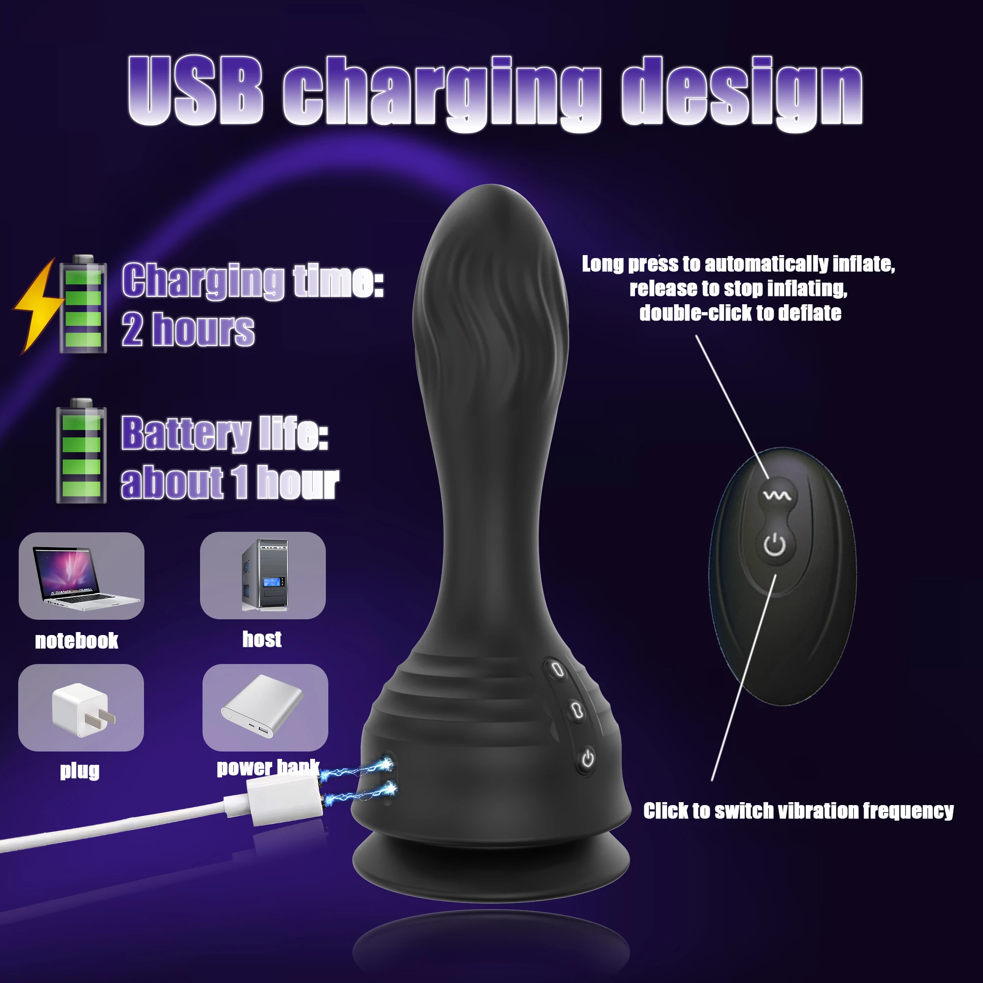 Remote Control Inflatable Butt Plug Vibrator with 10 Swing Modes Suction Cup Vibrating Prostate Massager Anal Sex Toy for Women 5