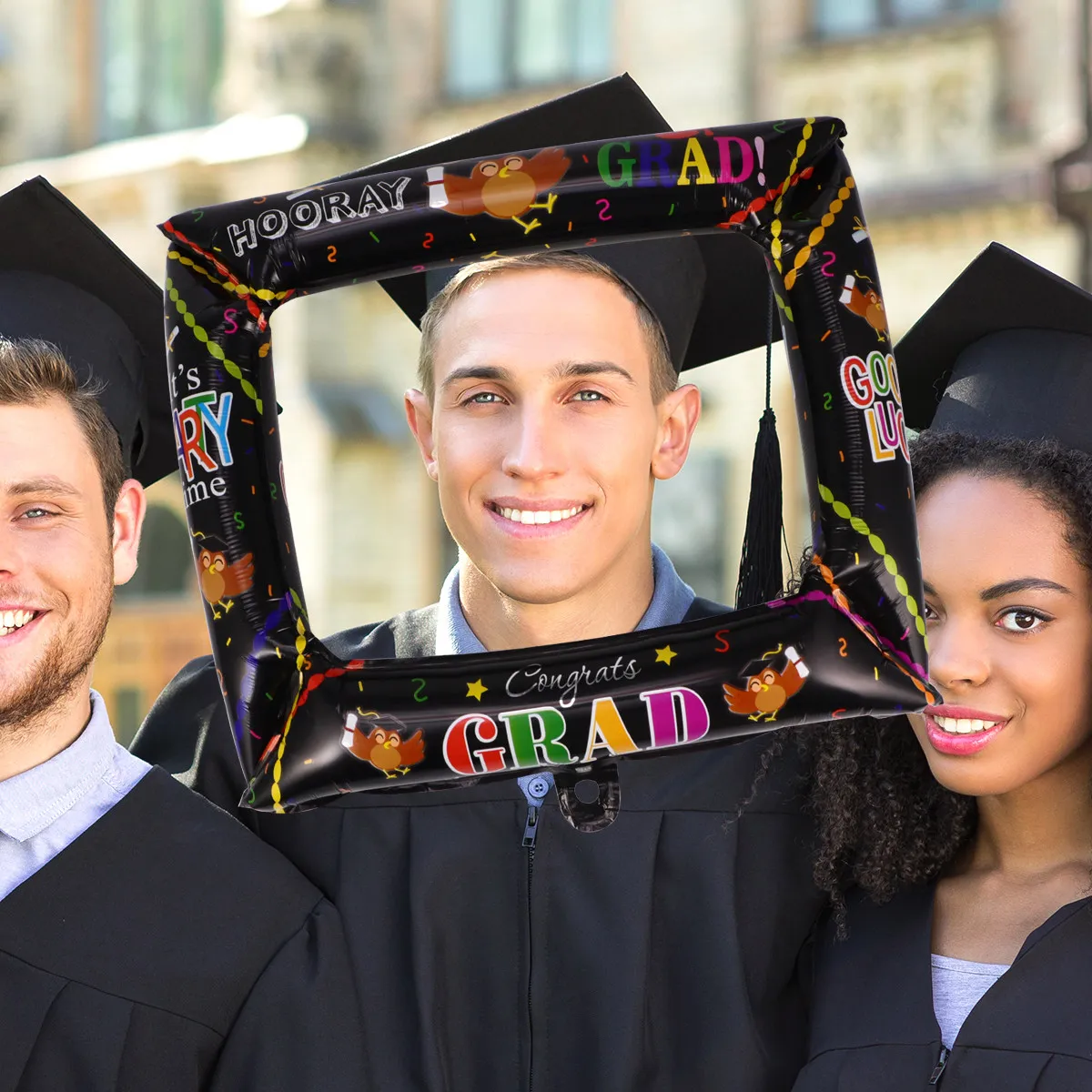 5Pcs Graduation Photo Frame Inflatable Balloon Party Selfie Props Black Frame Balloons School Decoration Supplies