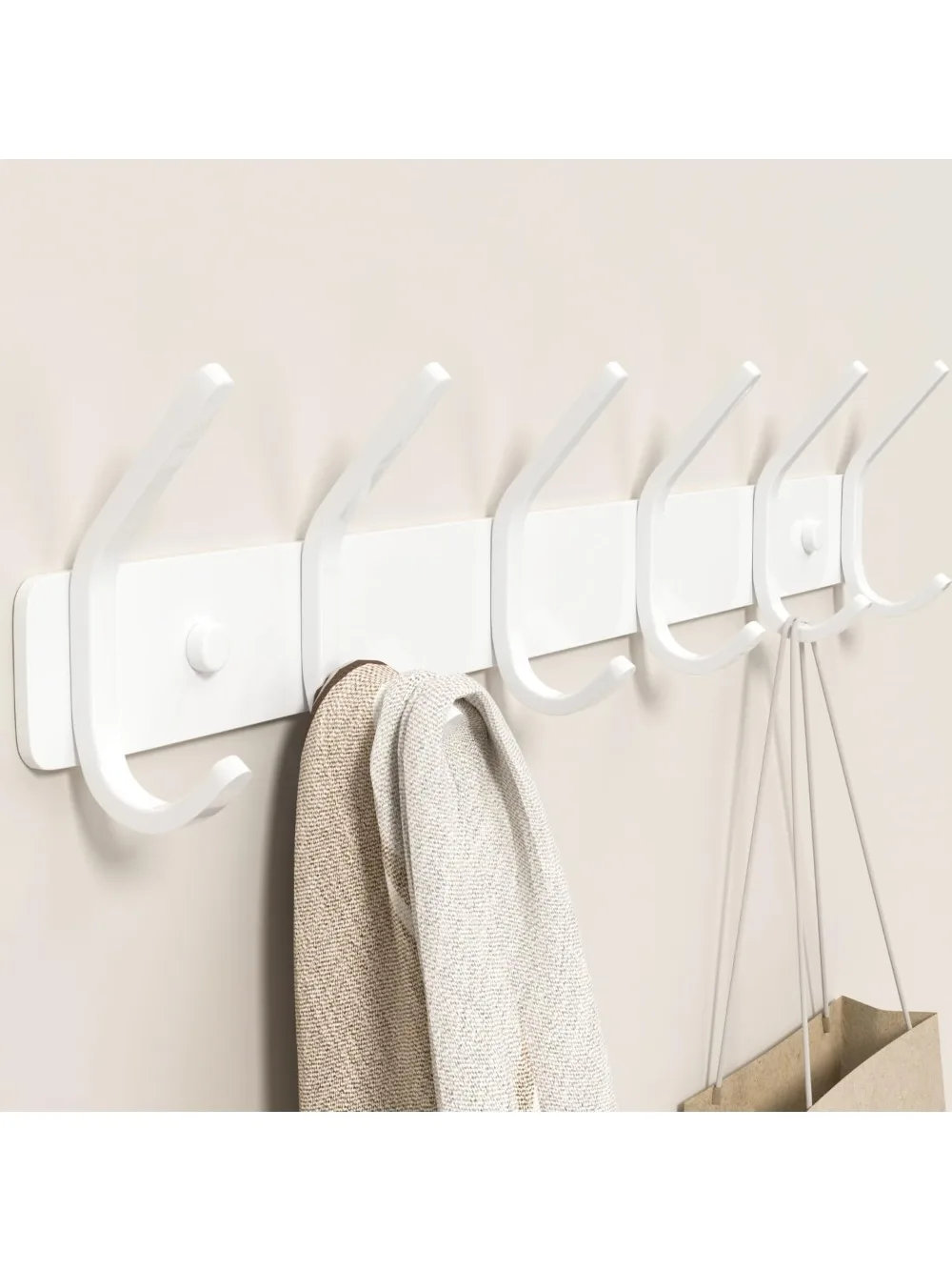 

15 Inch Wall Mount Coat Rack, 6 Matte White Hooks for Entryway & Bathroom