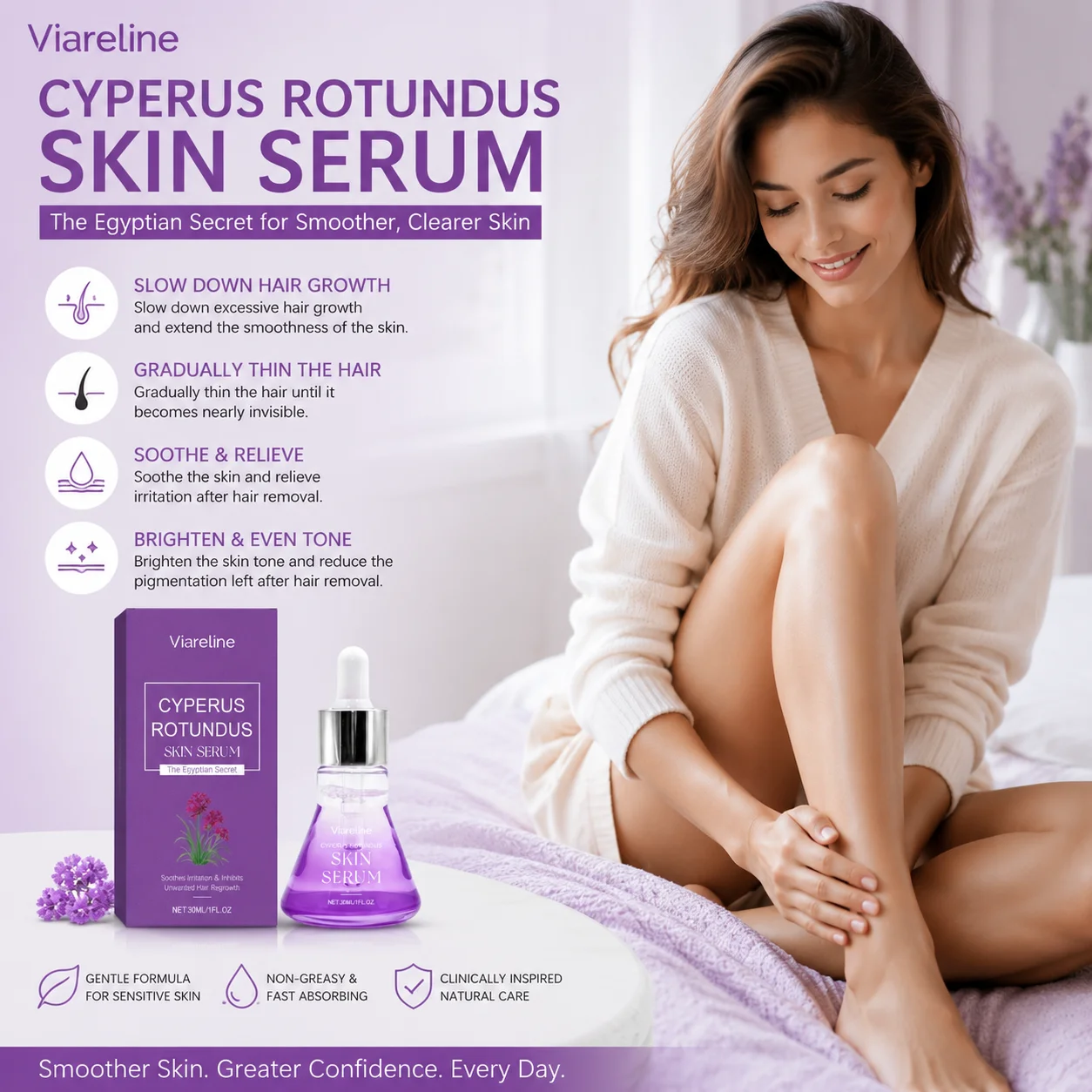 Viareline Cyperus Rotundus Skin Serum Hair Growth Inhibitor Soothe Post‑Depilation Irritation Post‑Hair‑Removal Care Serum 30ml