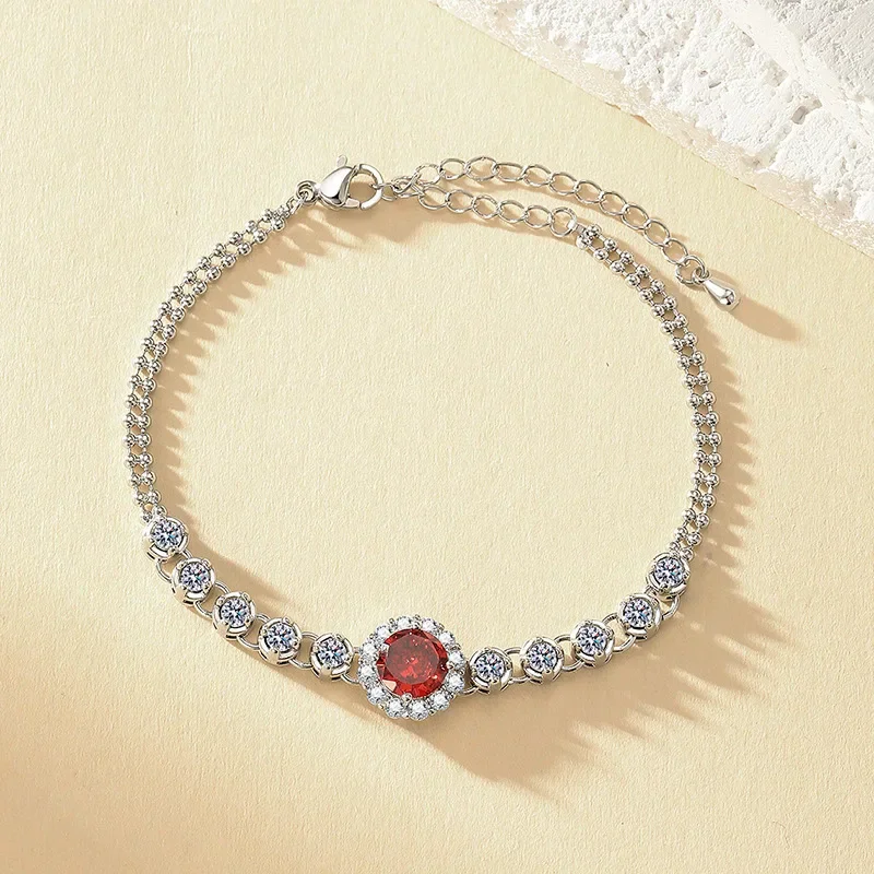 PT950 Luxury Fashion Multi-purpose Ultra-Shiny Full-Diamond Red Flower Hand Chain - Exquisite and Simple Design