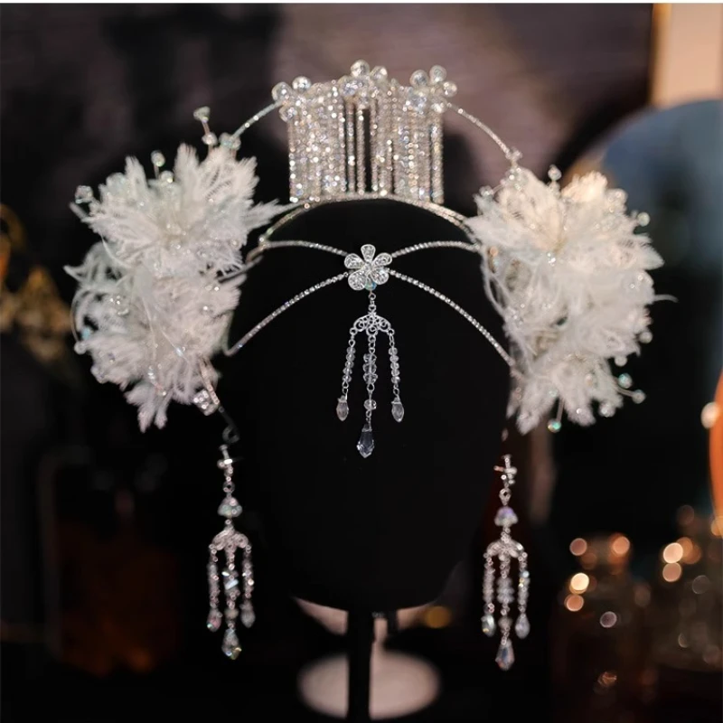 

Bridal headgear Korean rhinestone forehead, eyebrow pendant, feather high-end wedding dress accessories