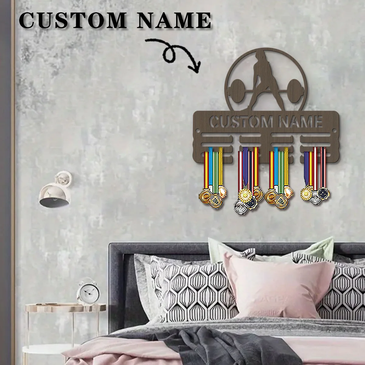 1pc Custom Wooden weightlifter Medal Hanger, Personalized Medal Display Rack for Athletes,Ideal Gift for Family Friends
