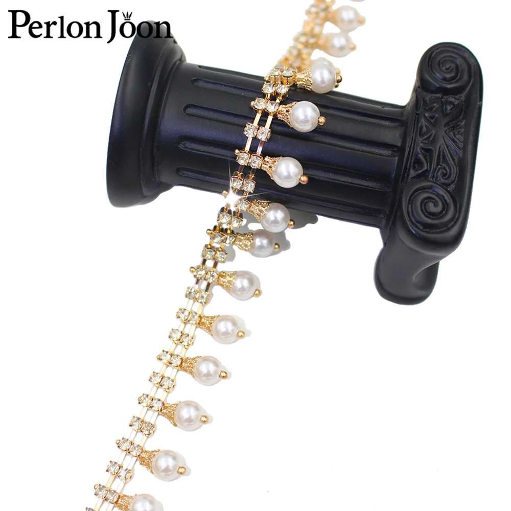 welding pearl tassel Crystal metal chain DIY wedding dress clothing decoration Bulb Shape Tassel Rhinestone Trim chain ML214