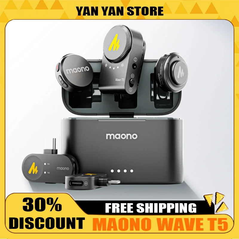 MAONO WAVE T5 AI Microphones sans fil Clip sur Streaming en direct Microphone d�di� � r�duction de bruit pour Android Iphone universel