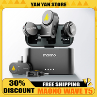 MAONO WAVE T5 AI Wireless Microphones Clip on Live Streaming Dedicated Noise Reduction Microphone for Android Iphone Universal