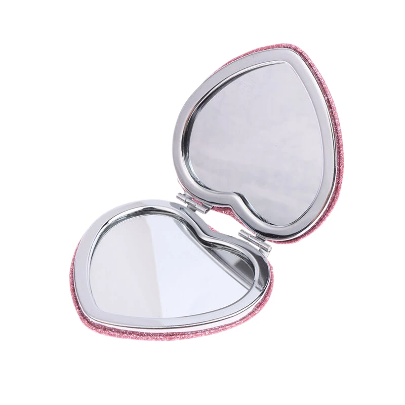 Portable Makeup Mirror Gold Silver Metal Heart Shape Double-Side Pop-Up Pocket Mirror Beauty Cosmetic Mirror