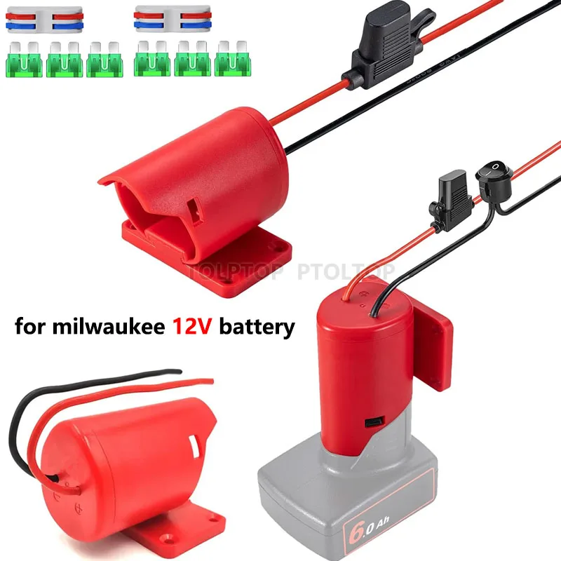 Power Wheels Battery Adapter for Milwaukee 12V Battery Power Connector Dock Holder With12 Awg Wires Work forDIY RC Toys Robotics