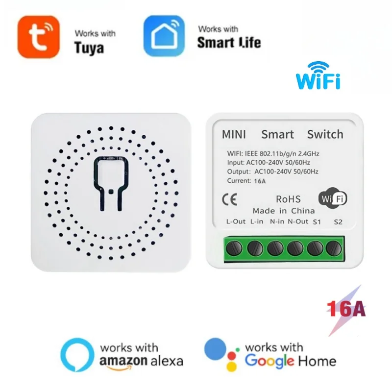 Tuya-ミニWi-Fiスイッチ,1ウェイ,タイマーリレー,スマートライフ用自動化,alexa,GoogleHome,alice,diy,16aと互換性があります