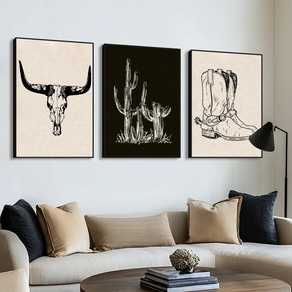 3pc Western Cowboy Aesthetic Poster Wild West Prints Black and White Southwestern Art Decor Fashion Cowboy Art Canvas Painting