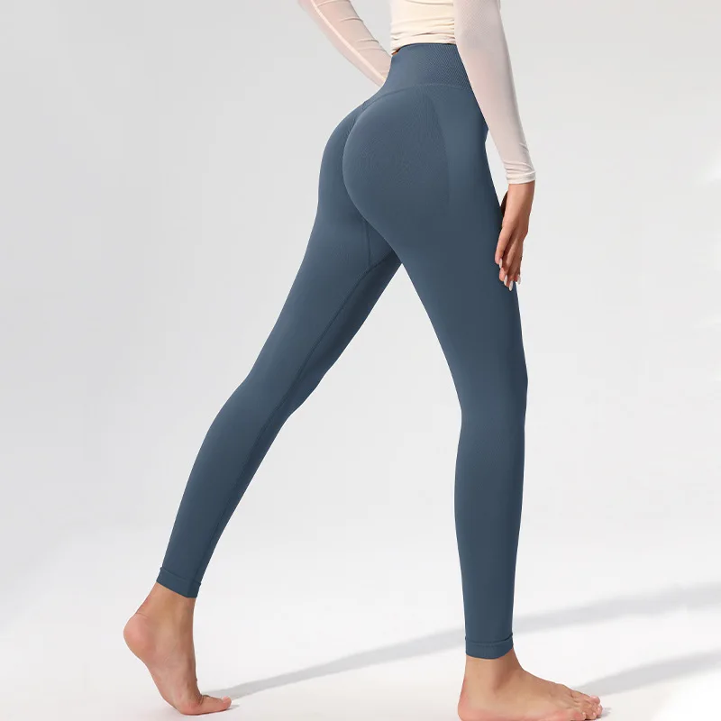 Fitness pants without embarrassment line naked feeling sports leggings high-waisted peach lift buttocks yoga pants female