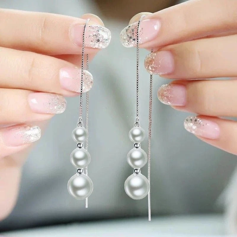 Long High-ice Agate Bead Earrings, Fashionable and Versatile Temperament Earrings.