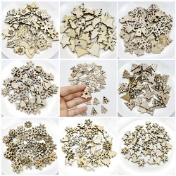 50Pcs Christmas Wooden Chips Natural Snowflake Santa Claus Deer Hanging Decoration Diy Craft for Xmas New Year Ornament Supplies